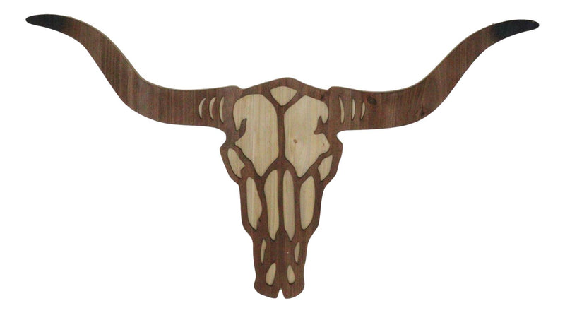 Rustic Western MDF Wood Longhorn Cow Skull Cutout Wall Decor Plaque 29.25"L