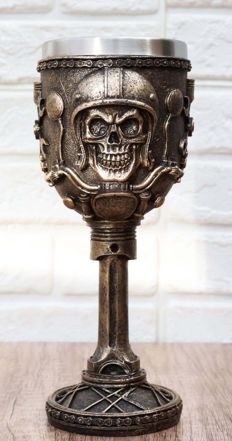 Mechanics Engineering Motohead Aviator Pilot Skeleton Cranium Skull Wine Goblet