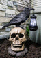 Ebros Edgar Corvus Raven Perching On Rose Skull Statue With Solar LED Lantern Light