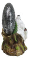 Winter Pine Forest Howling Snow White Wolf Mother And Cub With LED Moon Figurine