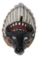 Tribal Southwest Black Buffalo With Indian Chief Headdress Piggy Money Coin Bank