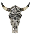 Western Tribal Aztec Vector Tattoo Patterns Horned Cow Skull Wall Decor Plaque