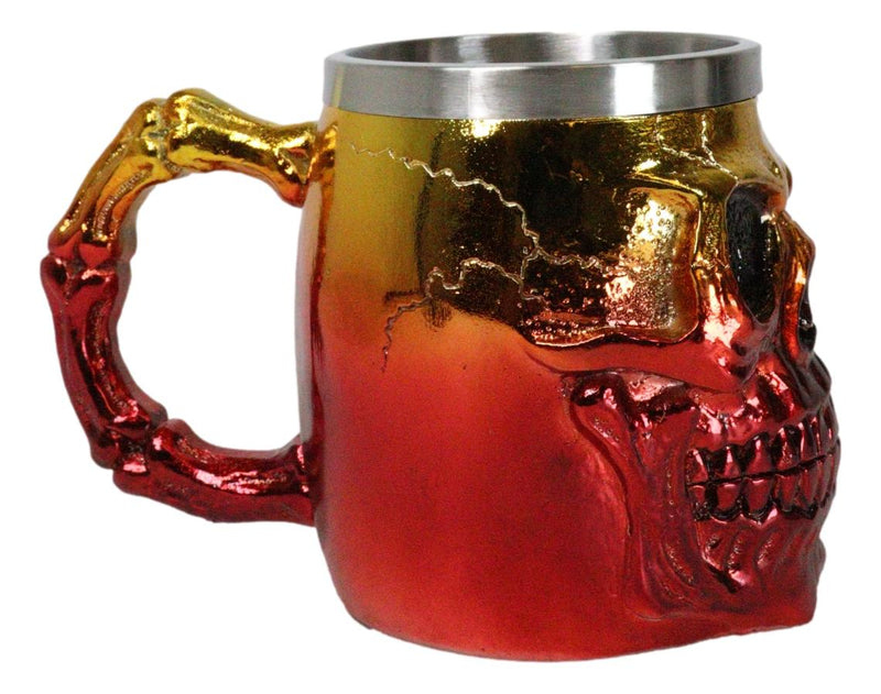 Metallic Gold And Red Alien UFO Jointed Skull Grinning Coffee Mug Macabre Decor