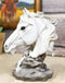 Wild and Free White Stallion Equine Horse Bust On Rocky Pillar Base Figurine