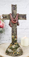 Faux Distressed Wood Scarlet Robe With Rose Of Sharon Standing Cross On Rocks