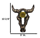 Rustic Buffalo Cow Skull With Yellow Flower And Cross Faux Wooden Wall Decor