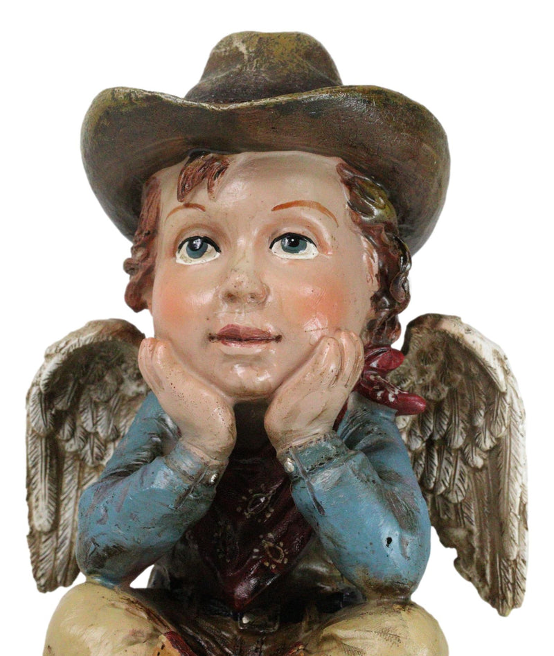 Country Rustic Western Cowboy Angel Wearing Hat And Red Boots Sitting Figurine