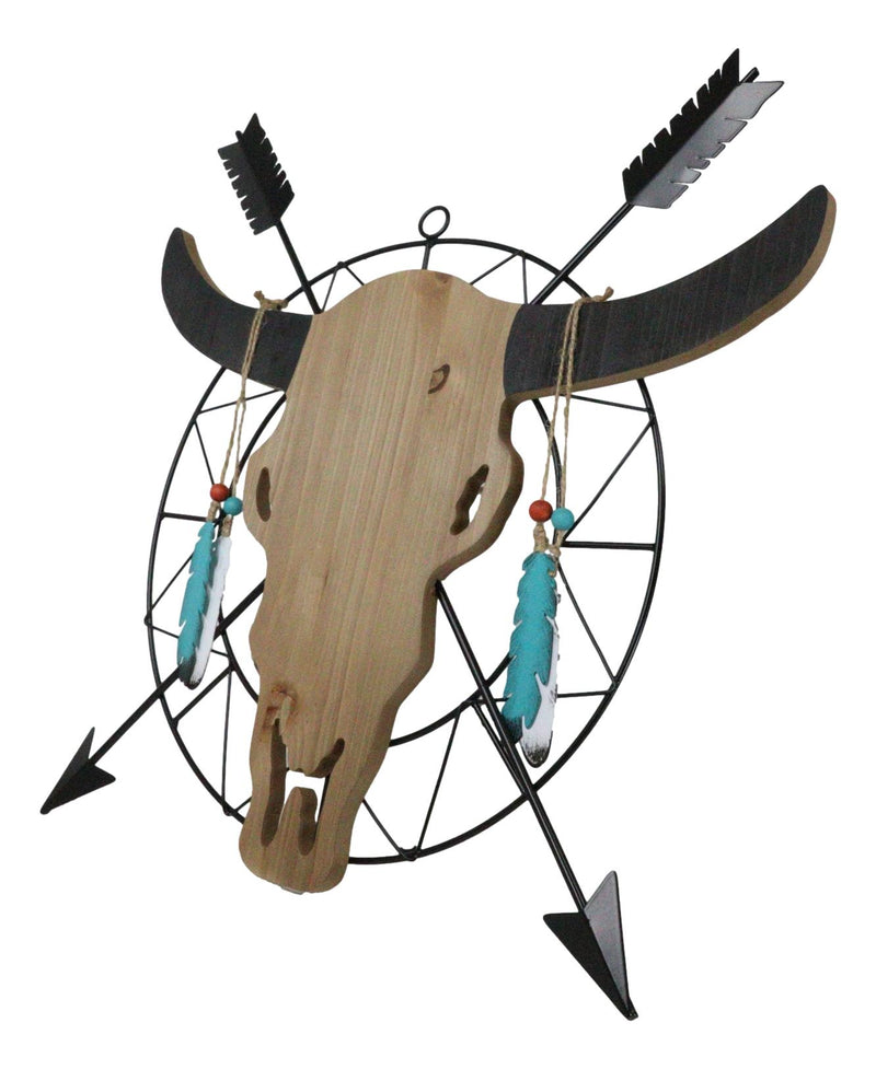 18"L Western Dreamcatcher Feathers Crossed Arrows Tribal Cow Skull Wall Decor