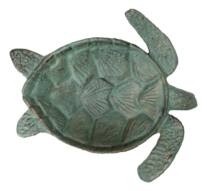 Cast Iron Rustic Verdigris Swimming Sea Turtle Tortoise Coins Jewelry Tray Dish