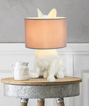 Whimsical Cute White Hiding Dog Desktop Bedside Table Lamp With Fabric Shade 17"