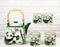 Green Bamboo Lucky Panda Bear Ceramic Hexagonal Teapot With 4 Tea Cups Set