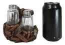 Western Wild And Free Faux Wood Tree Logs Horse Bust Salt Pepper Shakers Holder