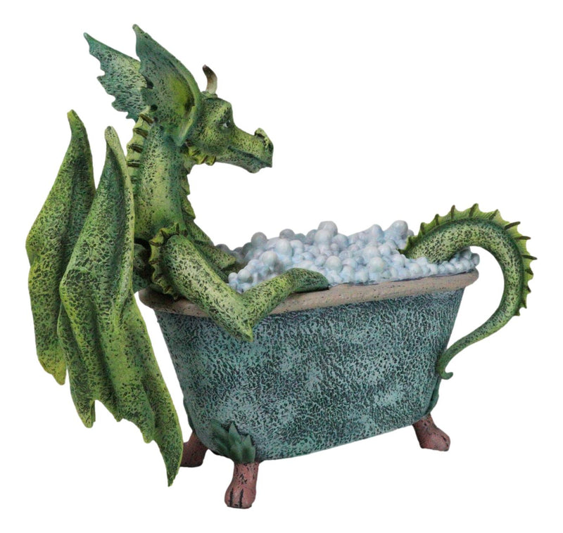 Amy Brown Whimsical Green Diva Dragon Immersing In Bubbly Bath Tub Figurine