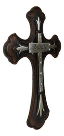 Large 19" H Faux Wooden Family Fleur De Lis French Lily Motif Wall Cross Decor