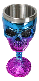 Metallic Blue And Pink Plated Skull With Skeleton Spine And Bones Wine Goblet