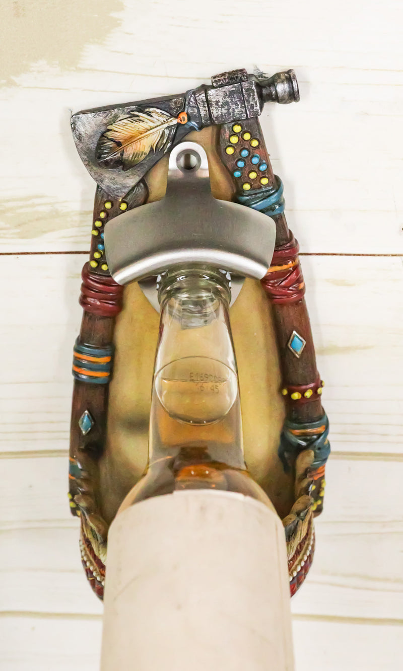 Southwestern Feathers With Turquoise Hand Axe Tribal Indian Wall Bottle Opener