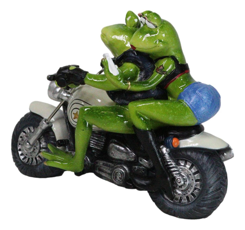 All American Biker Frogs Couple Taking Selfie On Chopper Motorcycle Figurine