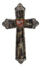 Rustic Western Faux Distressed Wood God Bless Heart Silver Scroll Wall Cross 12"