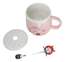 Whimsical Bunny Rabbit Hiding Strawberries Ceramic Mug Cup With Lid And Spoon