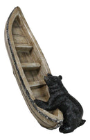 Western Rustic Forest Black Bears Moving A Canoe Boat To The River Figurine