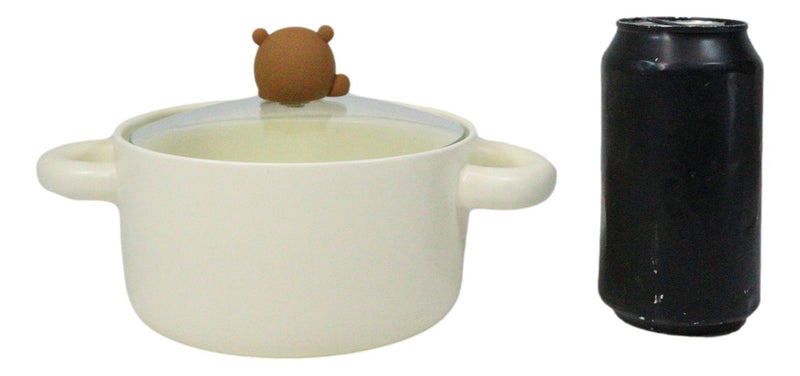 Autumn Brown Bear With Acorns Donburi Ramen Soup Bowl With Glass Lid And Handles