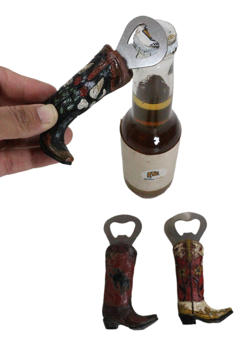 Pack Of 3 Western Rustic Faux Leather Cowboy Boots Hand Beer Bottle Openers