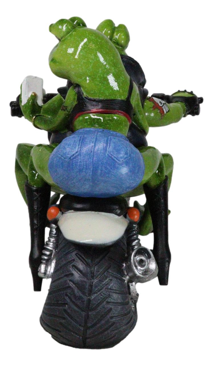 All American Biker Frogs Couple Taking Selfie On Chopper Motorcycle Figurine