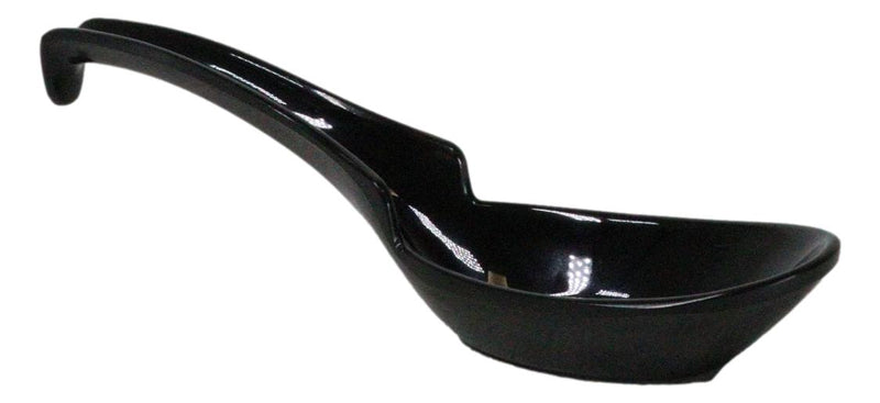 Contemporary Black Melamine Asian Soup Spoons With Ladle Hook & Notch Set Of 12