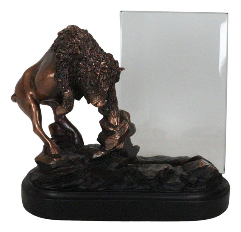 Charging Native American Bison Buffalo 6"X4" Picture Frame Bronzed Figurine