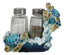 Nautical Marine Reef Sea Turtles Over Waves Salt And Pepper Shakers Holder Set