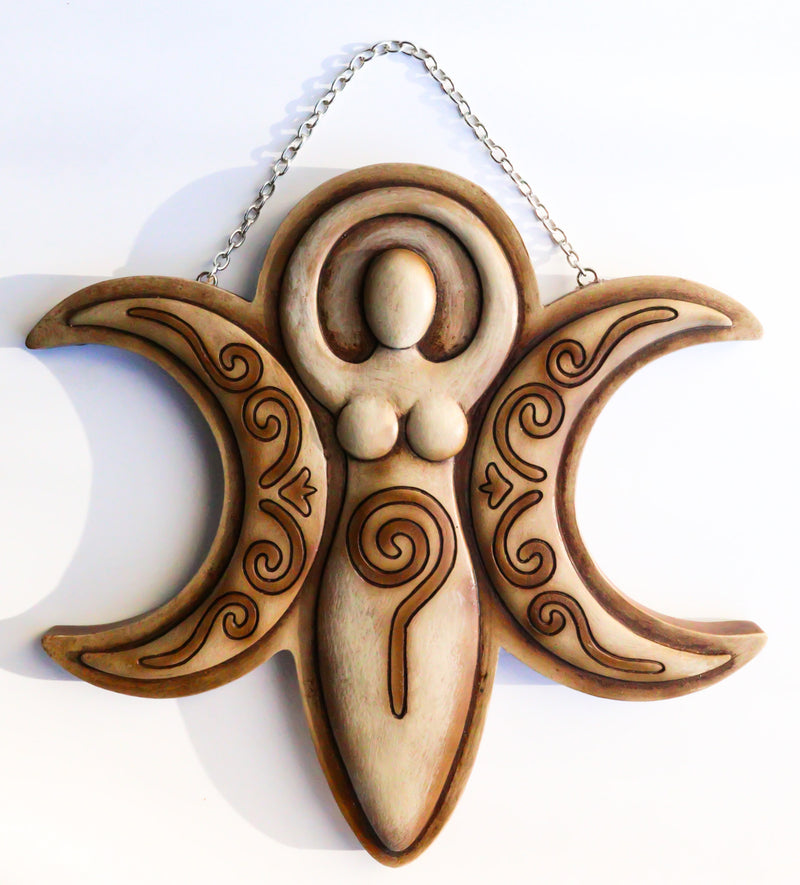 Wiccan Mystical Neopagan Spiral Goddess Lunar Triple Moon Wall Decor Plaque