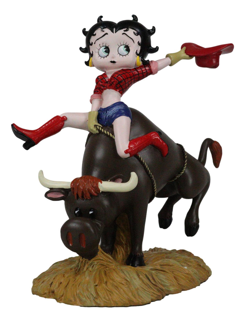 Wild West Country Cowgirl Betty Boop With Red Hat Riding A Toro Bull Figurine