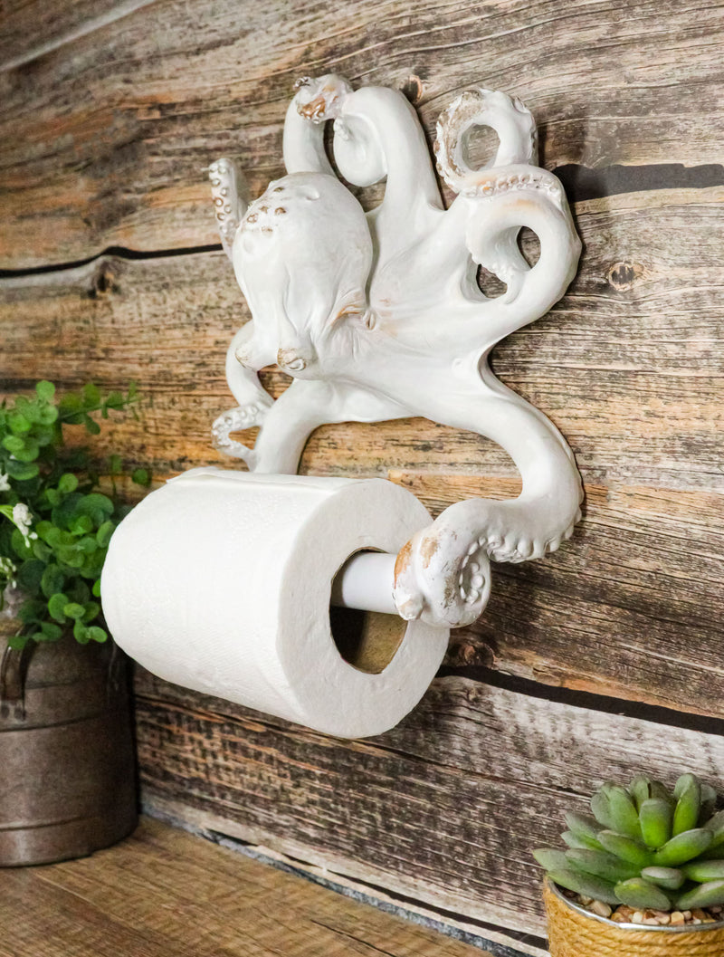 Nautical Marine Sea Octopus Distressed Antique White Wall Toilet Paper Holder