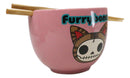 Furrybones Maneki Neko Cat Skeleton Pink Porcelain Bowl With Chopsticks Set