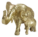 Royal Gold Mandala Ornate Design Elephant and Calf with Trunks Up Figurine