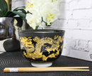 Black And Yellow Dragon King Ceramic Donburi Ramen Bowl With Chopsticks Set