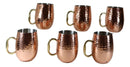 Pack Of 6 Moscow Mule Copper Stainless Steel Hammered Barrel Cup Mug Gold Handle