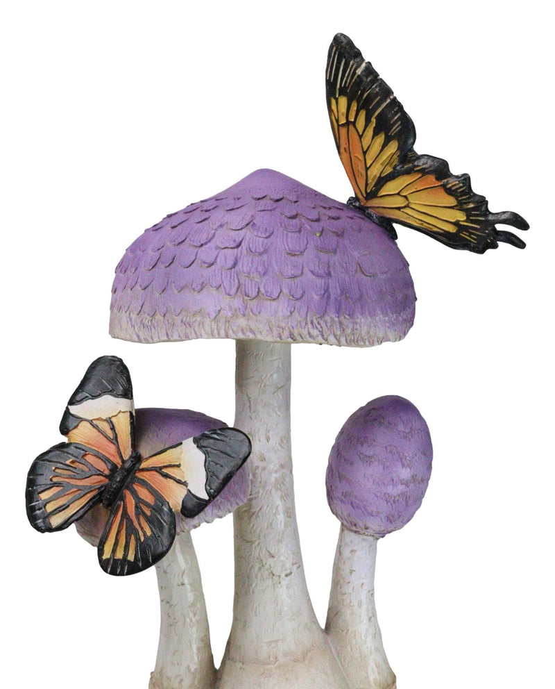 Enchanted Fairy Garden Purple Toadstool Mushrooms Monarch Butterflies Figurine