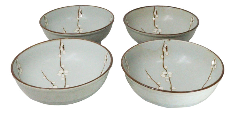 Set Of 4 Japanese Soushun Sakura Cherry Blossoms Porcelain Salad Soup Bowls 36oz