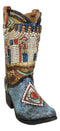 Southwestern Indian Beaded Turquoise Mystic Owl Faux Leather Cowboy Boot Vase