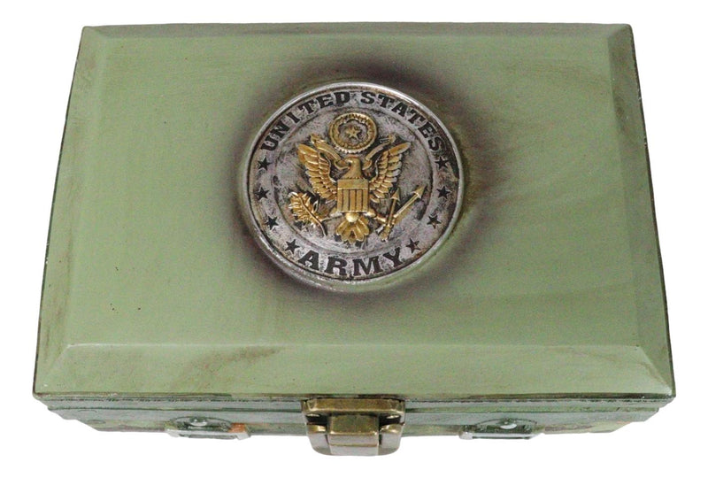 Green Military US Army Emblem Officer Briefcase Camo Decorative Trinket Box