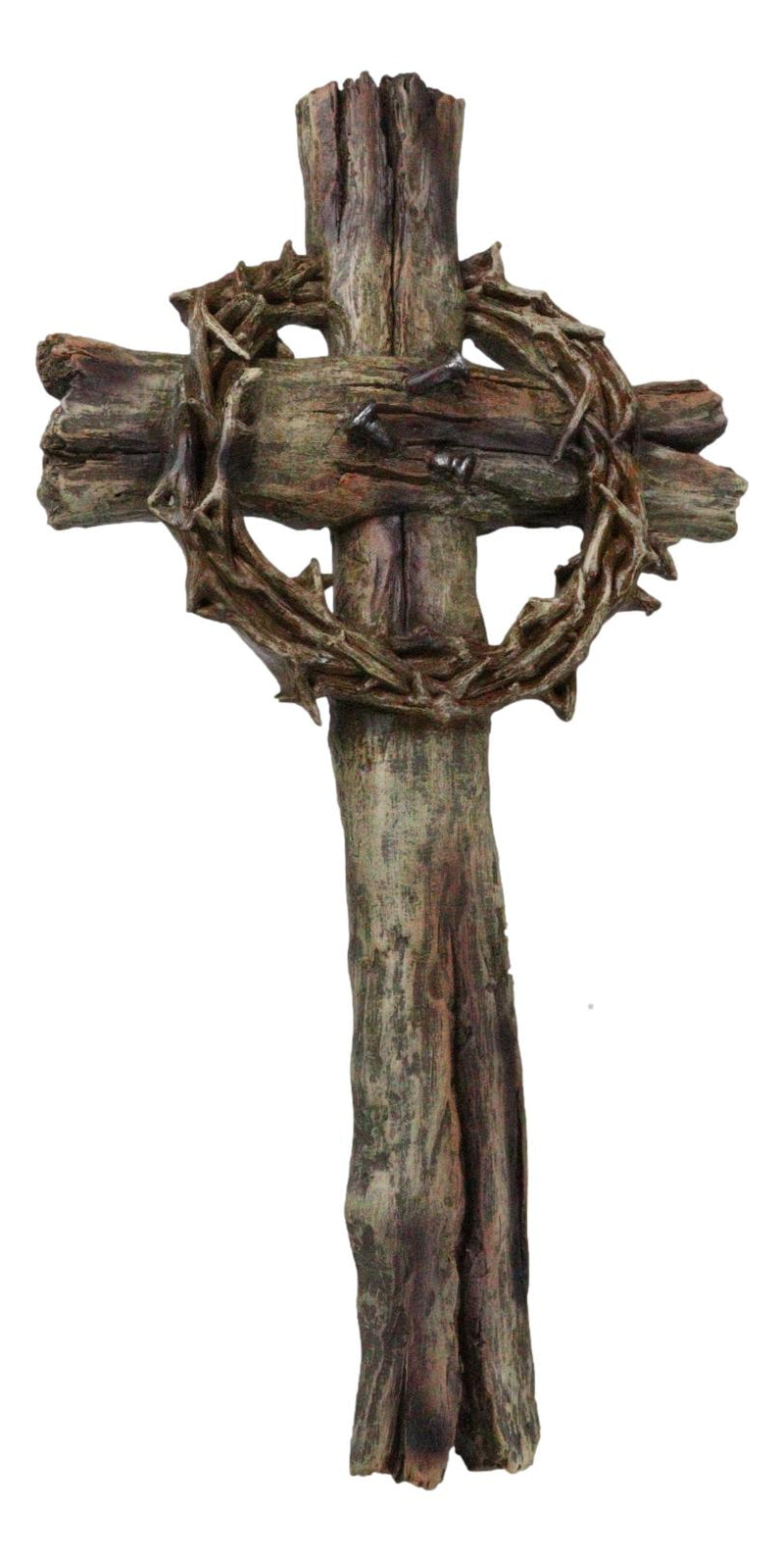 Rustic Via Dolorosa Calvary Crown of Thorns and Nails Faux Wooden Wall Cross