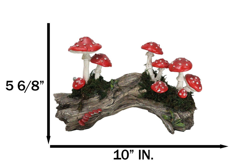 Enchanted Fairy Garden Toadstool Mushrooms Forest On Moss Tree Log Figurine