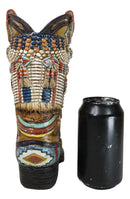 Southwestern Indian Beaded Turquoise Mystic Owl Faux Leather Cowboy Boot Vase