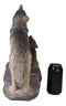 Large Full Moon Howling Spirit Wolf Alpha With Puppy On Rock Ledge Statue 15.5"H