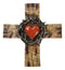 Rustic Western Faux Wooden Sacred Heart with Crown of Thorns Decor Wall Cross