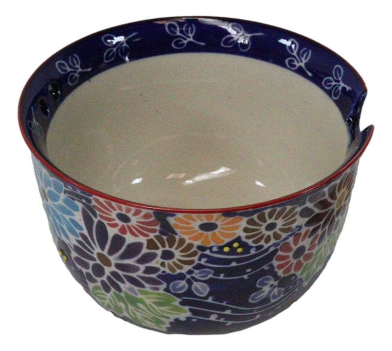 Purple Colorful Flowers In Wind Ceramic Donburi Ramen Bowl With Chopsticks Set