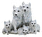 Winter Snow White Wolf Mother And Father Sitting With 3 Cubs Family Figurine