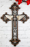 Rustic Western Mayan Aztec Ancient Symbols With Angel Wings Wall Cross Decor