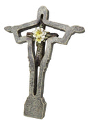 Jesus Christ The Redeemer With White Flower Faux Wooden Layered Wall Cross